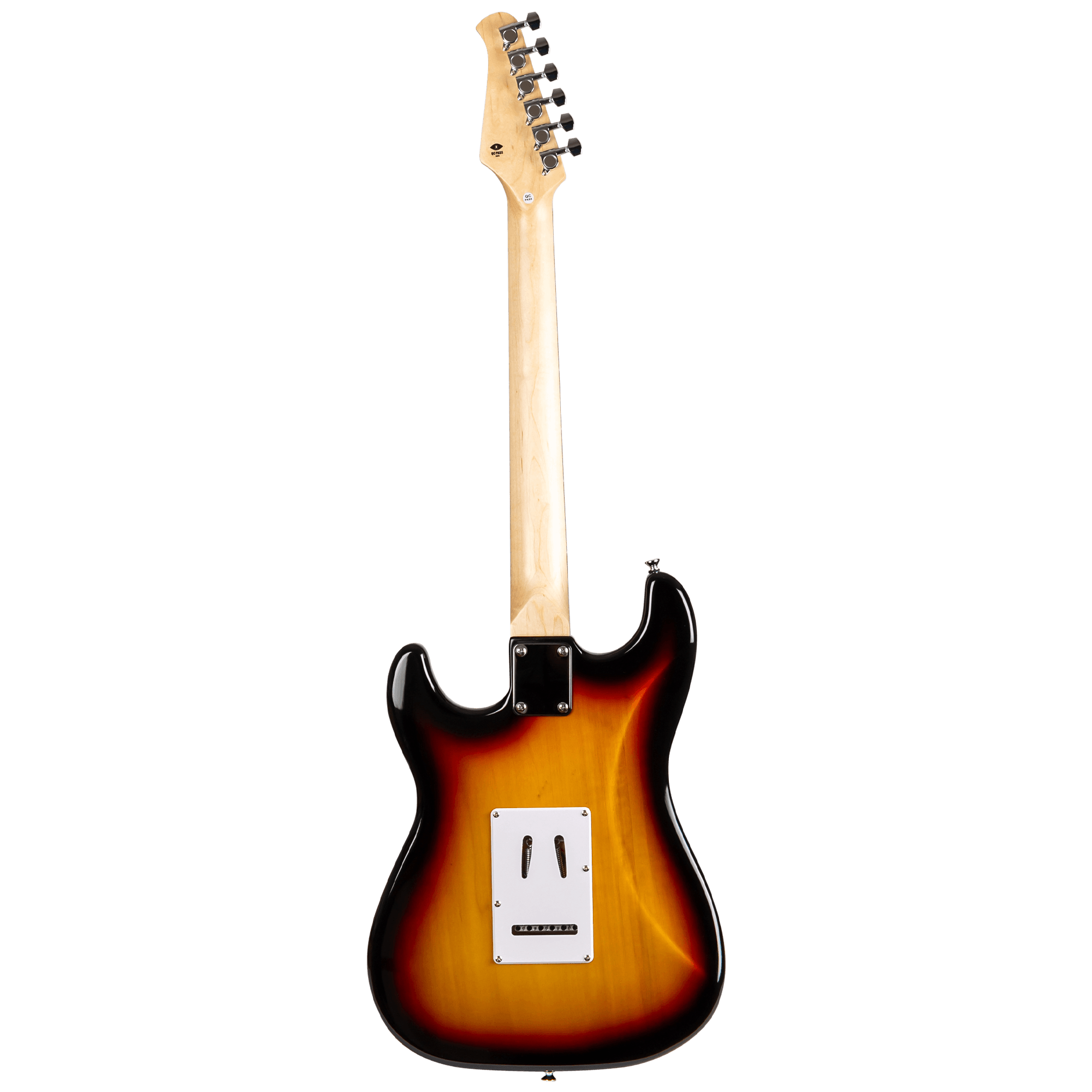 Back profile of Voltera VS-300 SB Sunburst guitar showing the wood grain gradient and maple neck.