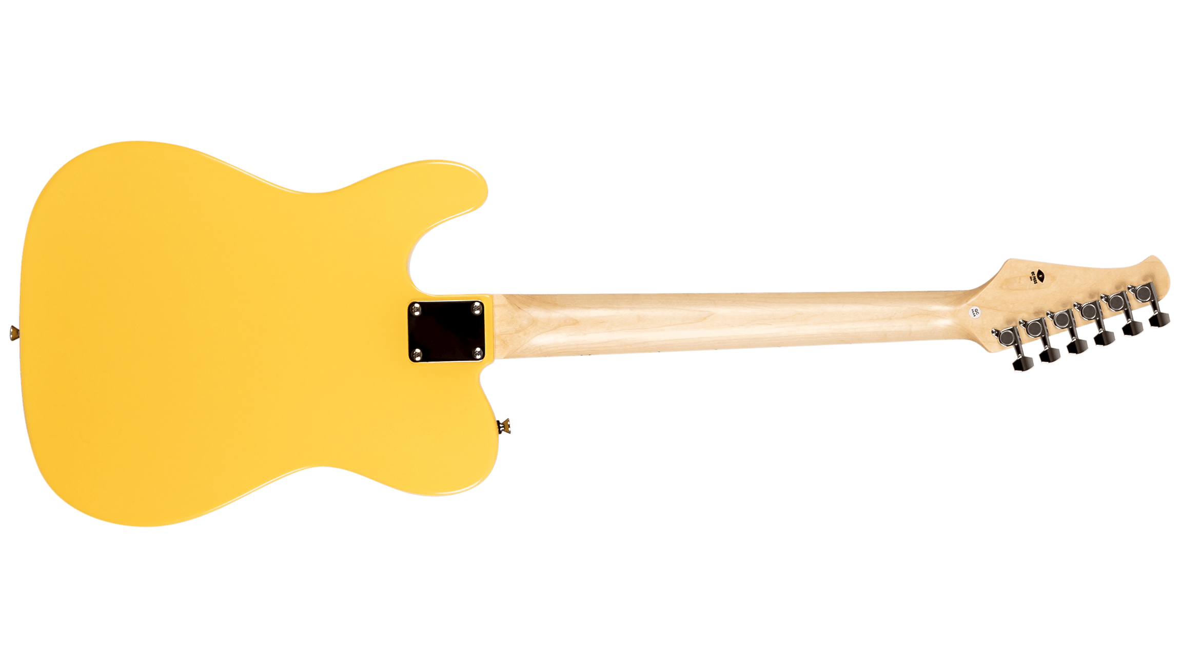 Rear view of the Voltera VT-300 BTS electric guitar showing the bolt-on neck plate and Butterscotch Blonde finish.