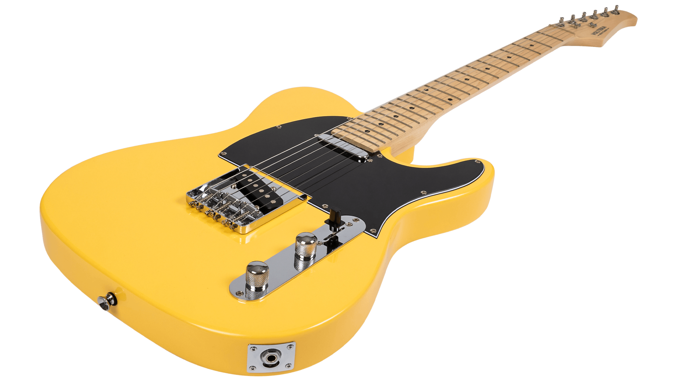 Angled perspective of the Voltera VT-300 BTS showing the Butterscotch finish and classic T-style control layout.