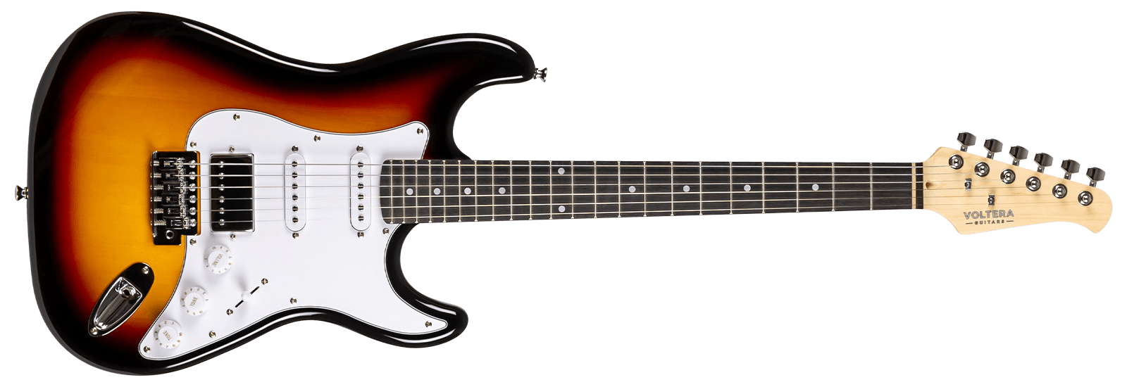 Voltera VS-400 SB Sunburst electric guitar with HSS pickup configuration and white pickguard.