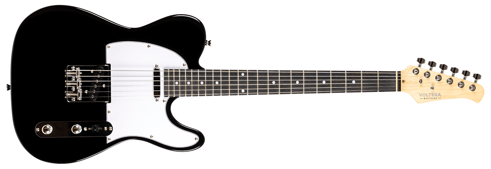 Voltera VT-300 BK Black electric guitar, T-style single-cutaway body with dual single-coil pickups.