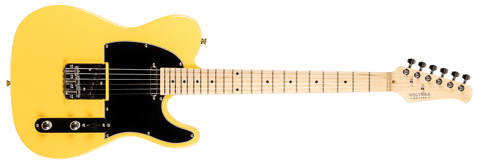 Voltera VT-300 BTS Butterscotch electric guitar, T-style body with black pickguard and dual single-coil pickups.