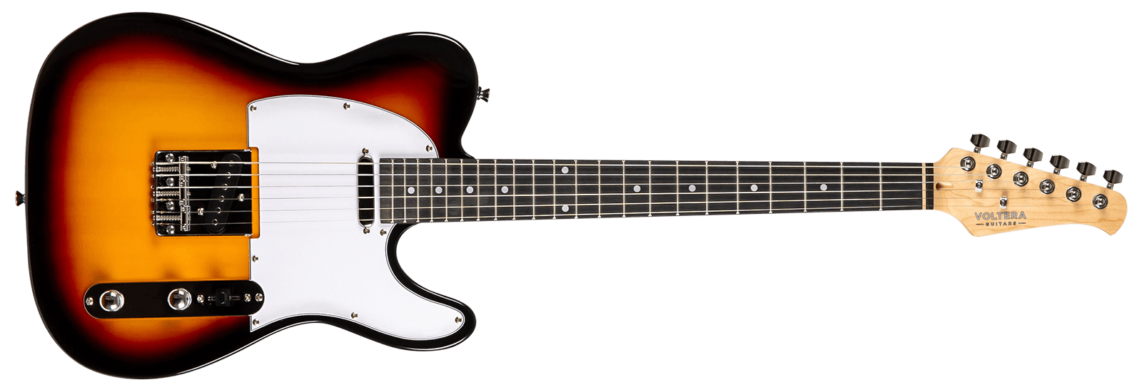 Voltera VT-300 SB Sunburst electric guitar, T-style single-cutaway body with white pickguard and dual single-coil pickups.